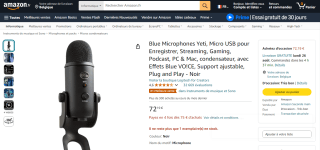 Microphone Logitech Blue Yeti USB Noir à 72,19€
