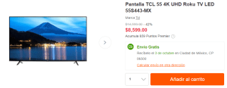 Pantalla TCL 55 4K UHD a $6,965 en Linio