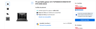 PC portable 15,6" Asus TUF Gaming A15 - 144Hz à 799,99€