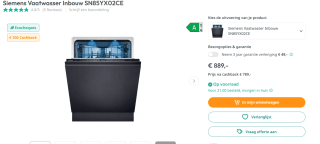 Siemens iQ500 - SN85YX02CE - Volledig geïntegreerde vaatwasser voor €789 na cashback bij Artandcraft