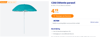 Côté Détente parasol Ø 140 x 175 cm voor €4,19 bij de Action
