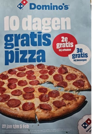 Domino’s Pizza 1+1 gratis bij afhalen of 2+1 bij bezorgen
