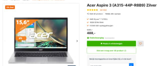 Acer Aspire 3 A315-44P-R8B9 15.6" Ryzen 7 laptop voor €488 bij Expert