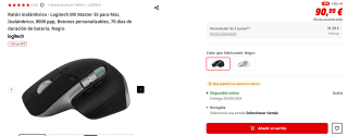 Ratón inalámbrico Logitech MX Master 3S para Mac, Inalámbrico, 8000 ppp por 77,34€