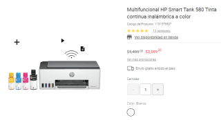 Multifuncional HP Smart Tank 580 por $3,599 en Liverpool