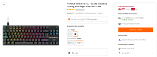 Teclado Mecánico Gaming Newskill Serike V2 TKL por 64,95€