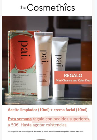 Regalo aceite limpiador y crema facial por compras +50€