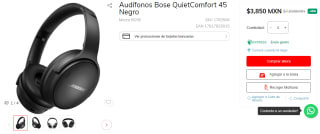 Audífonos Bose QuietComfort 45 Negro por $3,850 en Sanborns