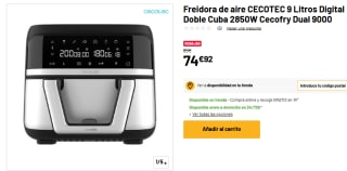 Freidora de aire CECOTEC 9 Litros Digital Doble Cuba 2850W Cecofry Dual 9000 por 74,92€