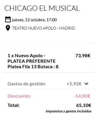 Código 10% Descuento para El Musical CHICAGO
