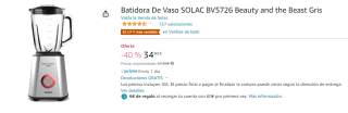 Solac Beauty and the Beast 1500 BV5728 Batidora Vaso 1.5L 1500W Acero Inoxidable por 34.9€