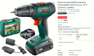Bosch accuboormachine UniversalDrill 18V (2 accu’s) voor €89,99 bij Amazon