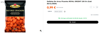 5 Paquetes de Galletas De Arroz Picantes ROYAL ORIENT 150 Gr por 4.95€