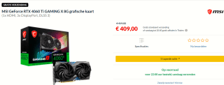 MSI GeForce RTX 4060 Ti GAMING X 8G - Videokaart voor €409 bij Alternate