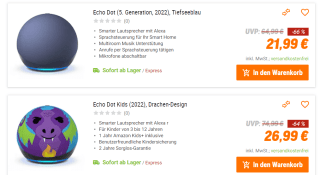 Diverse Amazon Echo apparaten vanaf €17,99 bij Notebooksbilliger