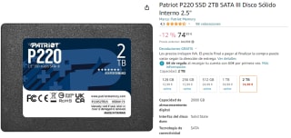 Disco Sólido Interno 2.5" Patriot P220 SSD 2TB SATA III por 74.99€