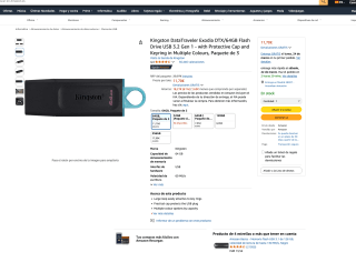 3 Kingston DataTraveler Exodia DTX/64GB Flash Drive USB 3.2 Gen 1 with Protective Cap and Keyring in Multiple Colours por solo 11,70€