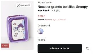 Neceser grande bolsillos Snoopy por 7.99€