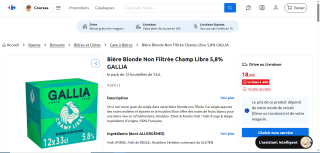 Bière Blonde Non Filtrée Champ Libre 5,8% GALLIA à 18,05€