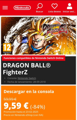 Dragon Ball FighterZ Nintendo Switch por 9,59€.