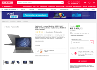 Notebook da Lenovo, modelo Ideapad 3I I5-1135G7 - R$ 2.639,12