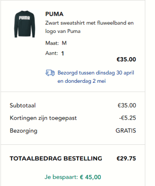 Diverse PUMA sweatshirt voor €29,75 dmv code bij Secret Sales