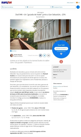 Hotel junto San Sebastián desde 94€ para 2 personas.