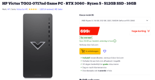HP Victus TG02-0717nd Game PC - RTX 3060 - Ryzen 5 - 512GB SSD - 16GB voor €699 bij Bol.com