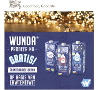 Probeer WUNDA helemaal gratis*; een plantaardig alternatief voor melk. Met de zachte en romige smaak is WUNDA