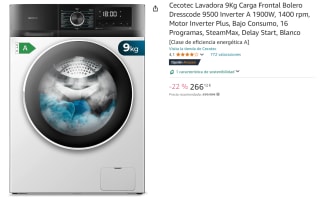 Cecotec Lavadora 9Kg Carga Frontal Bolero Dresscode 9500 Inverter A 1900W, 1400 rpm, Motor Inverter Plus por 266.12€