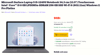 Microsoft Surface Laptop 5 i5 - 13.5'', 8GB, 256GB SSD, Platinum voor €949 bij bol.com