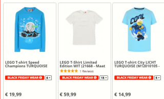 50% kassa korting op Lego kleding bij Brickshop