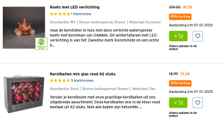 Tot 35% korting op kerstboomdecoratie bij Gamma