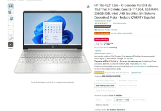 Ordenador Portátil de 15.6" Full HD marca HP modelo 15s-fq2172ns por 294,99€