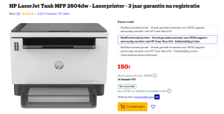 HP LaserJet Tank MFP 2604dw Laserprinter voor €150 bij Bol.