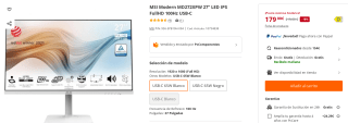 Monitor MSI Modern MD272XPW 27" LED IPS FullHD 100Hz USB-C por 179€
