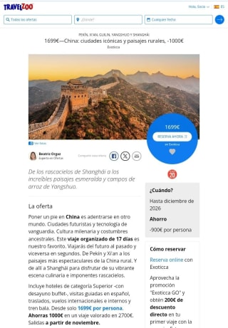 China, Ciudades icónicas y paisajes rurales 17 días por 1699€.