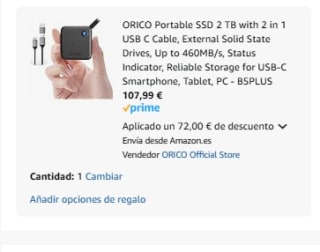 ORICO SSD portátil de 2 TB con cable USB C 2 en 1 por 107,99€