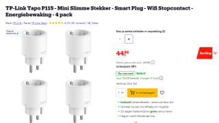 TP-Link Tapo P115 4-pack smart stekkers voor €44,95 bij Bol