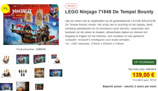 LEGO Ninjago 71848 De Tempel Bounty voor €139 bij Proshop