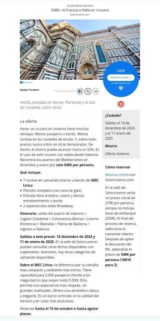 Francia e Italia en Crucero desde 540€.