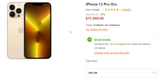 iPhone 13 Pro Oro 256GB por $17,999 en Linio