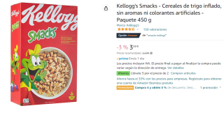 3 Paquetes de Kellogg's Smacks - Cereales de trigo inflado 450 gr por 7.18€