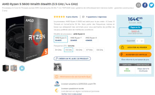 Processeur AMD Ryzen 5 5600 Wraith Stealth (3.5 GHz / 4.4 GHz) à 164,95€