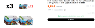 3 Packs de 12 Unidades de 180 Grs de Gullón Barquillo Wafer Mix Nata y Chocolate por 29.97€