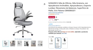 SONGMICS Silla de Oficina, con Apoyabrazos Inclinables, Apoyacabezas y Soporte Lumbar por 79,99€