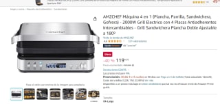 Máquina AMZCHEF 4 en 1 2000W - Plancha, Parrilla, Sandwichera, Gofrera por 119€