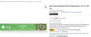 Amazon Papel film transparente, 75 m x 29 cm por 1,98€
