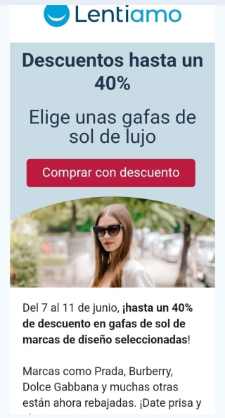 Hasta un 40% de Descuento en Gafas de sol.