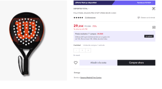 Pala de Padel Wilson Pro Staff Speed Bkor por 17.55€